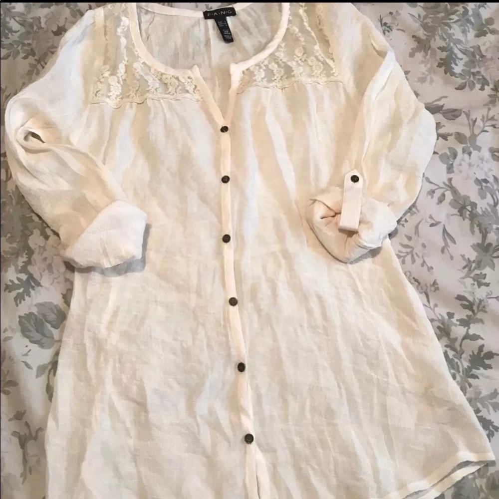 Cream Color Long Sleeve Blouse with lace